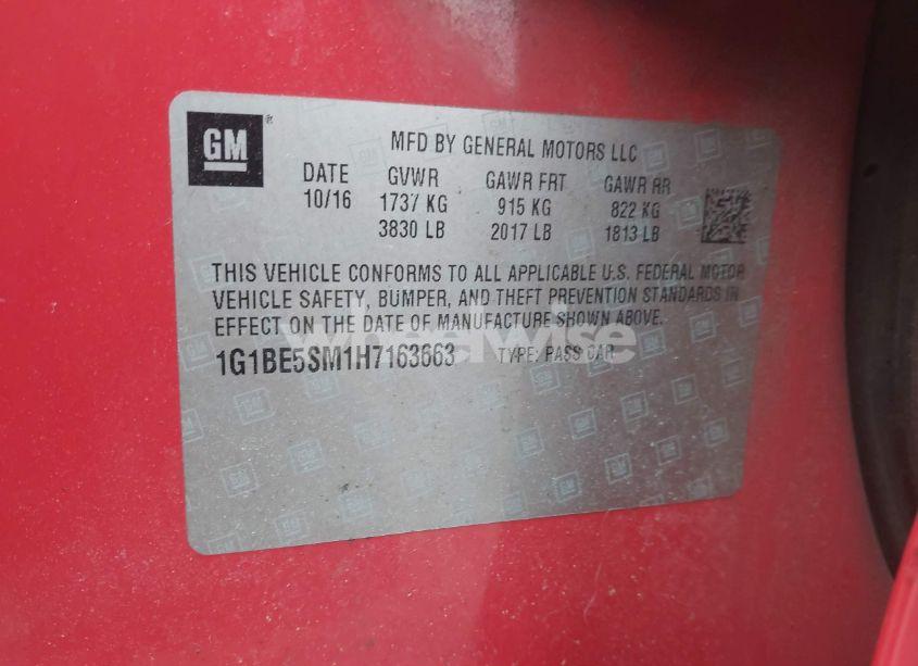 Photo 9 of 2017 Chevrolet Cruze LT AUTO (VIN 1G1BE5SM1H7163663)