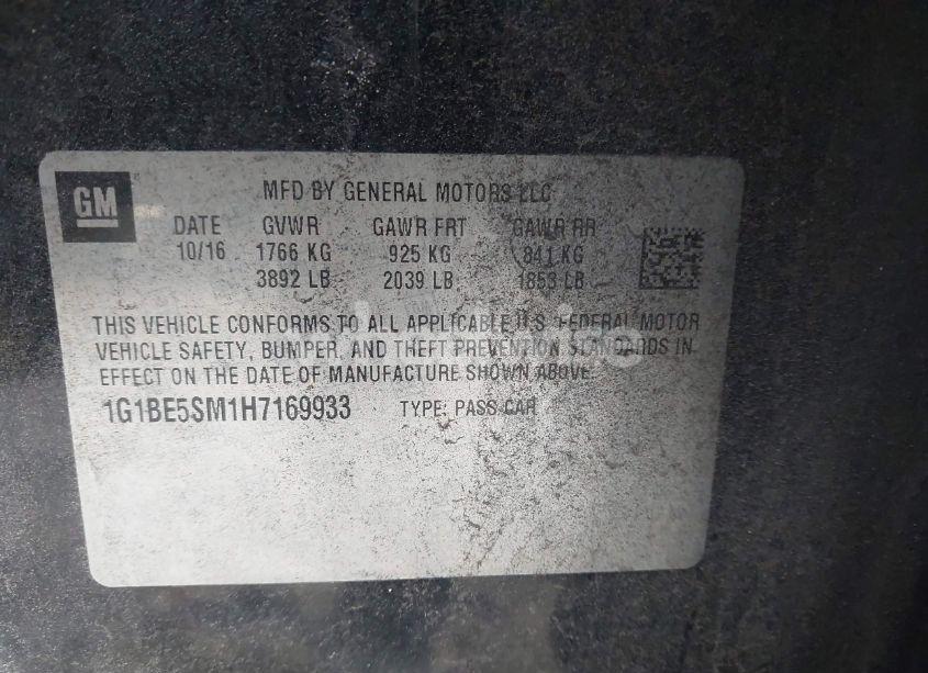 Photo 9 of 2017 Chevrolet Cruze LT AUTO (VIN 1G1BE5SM1H7169933)