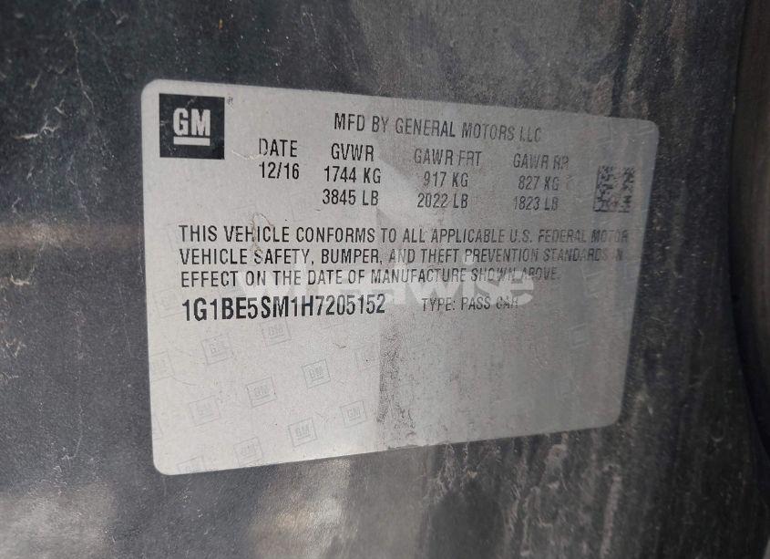 Photo 9 of 2017 Chevrolet Cruze LT AUTO (VIN 1G1BE5SM1H7205152)