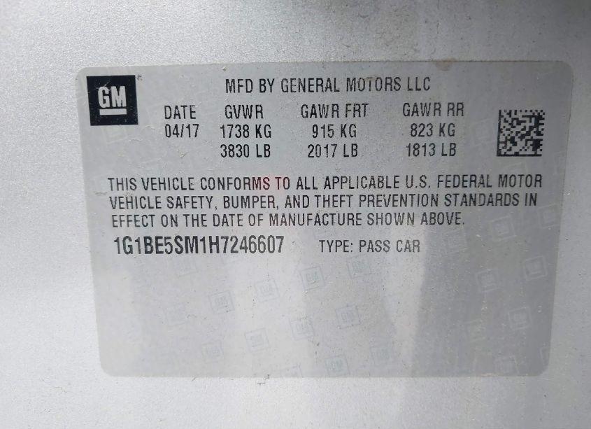 Photo 9 of 2017 Chevrolet Cruze LT AUTO (VIN 1G1BE5SM1H7246607)