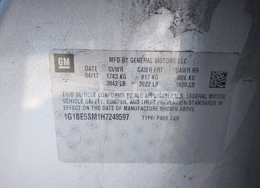 Photo 9 of 2017 Chevrolet Cruze LT AUTO (VIN 1G1BE5SM1H7248597)