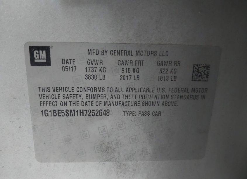 Photo 9 of 2017 Chevrolet Cruze LT AUTO (VIN 1G1BE5SM1H7252648)