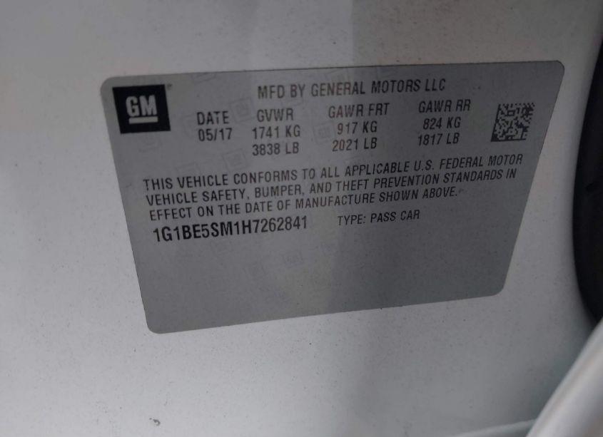 Photo 9 of 2017 Chevrolet Cruze LT AUTO (VIN 1G1BE5SM1H7262841)