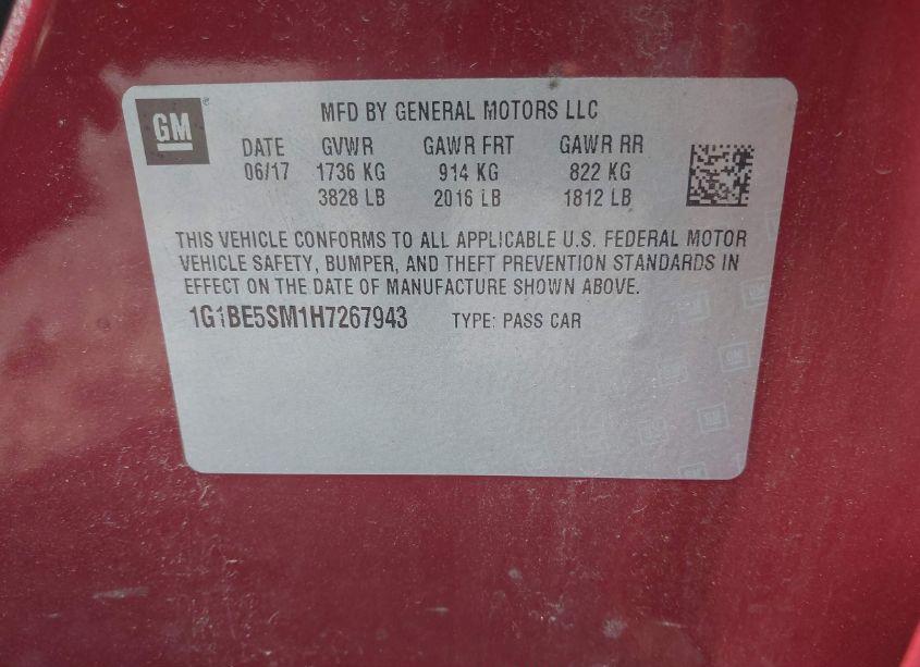 Photo 9 of 2017 Chevrolet Cruze LT AUTO (VIN 1G1BE5SM1H7267943)