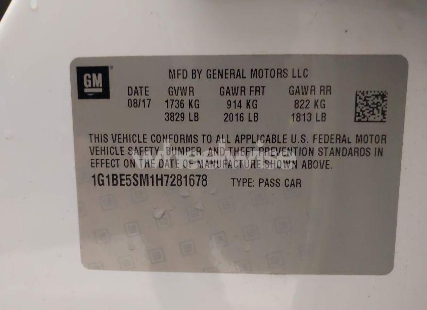 Photo 9 of 2017 Chevrolet Cruze LT AUTO (VIN 1G1BE5SM1H7281678)