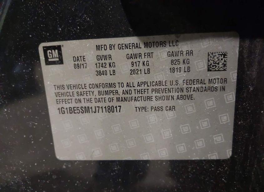 Photo 9 of 2018 Chevrolet Cruze LT AUTO (VIN 1G1BE5SM1J7118017)