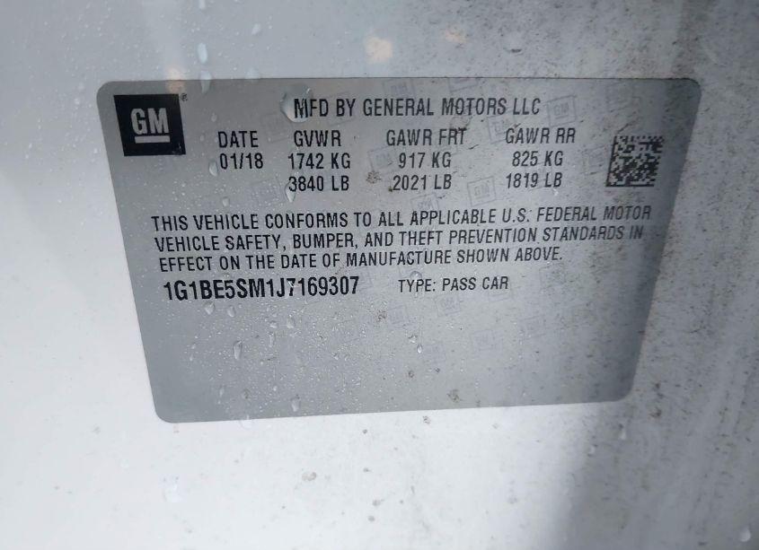 Photo 9 of 2018 Chevrolet Cruze LT AUTO (VIN 1G1BE5SM1J7169307)