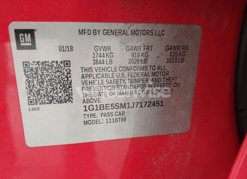 Photo 9 of 2018 Chevrolet Cruze LT AUTO (VIN 1G1BE5SM1J7172451)