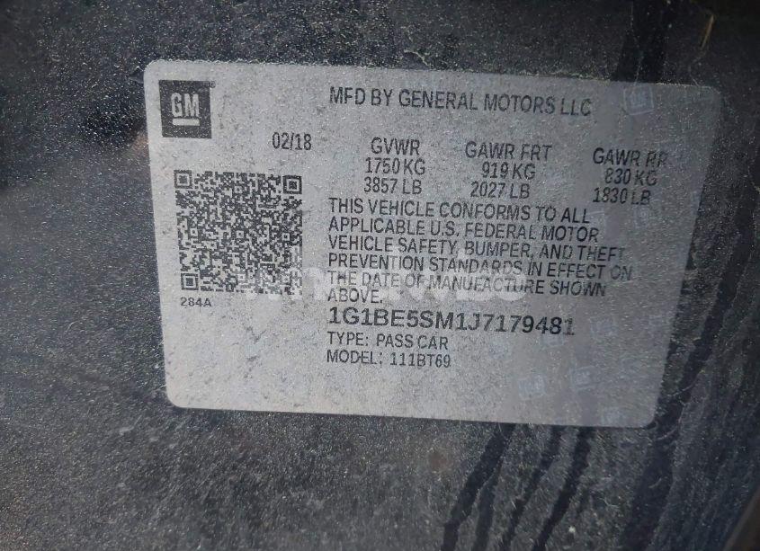 Photo 9 of 2018 Chevrolet Cruze LT AUTO (VIN 1G1BE5SM1J7179481)