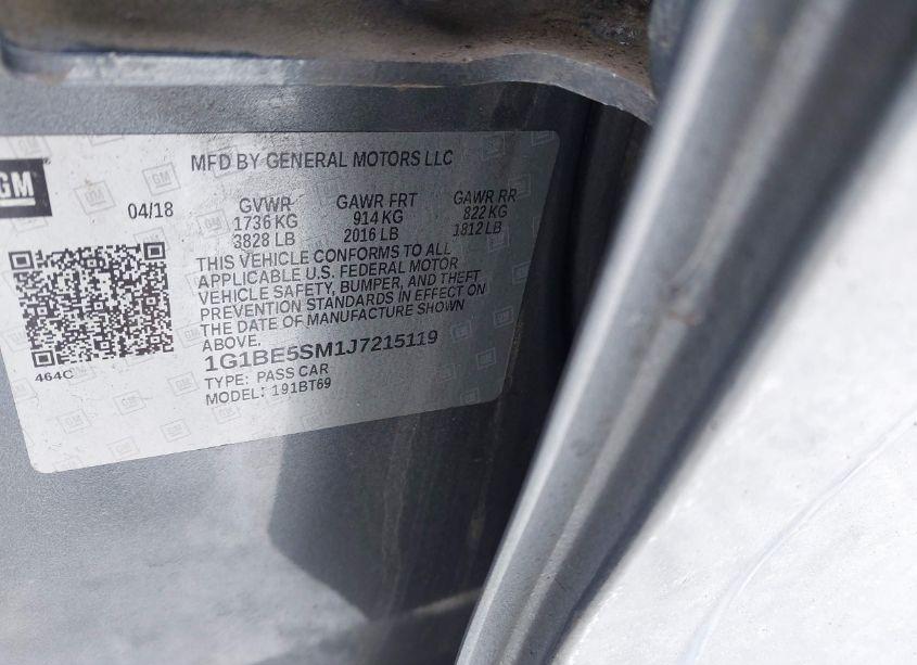 Photo 9 of 2018 Chevrolet Cruze LT AUTO (VIN 1G1BE5SM1J7215119)