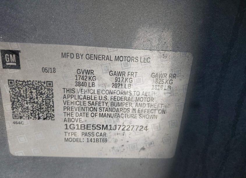 Photo 9 of 2018 Chevrolet Cruze LT AUTO (VIN 1G1BE5SM1J7227724)