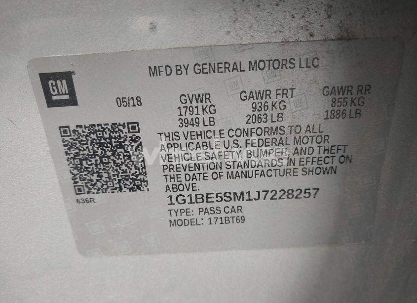 Photo 9 of 2018 Chevrolet Cruze LT AUTO (VIN 1G1BE5SM1J7228257)