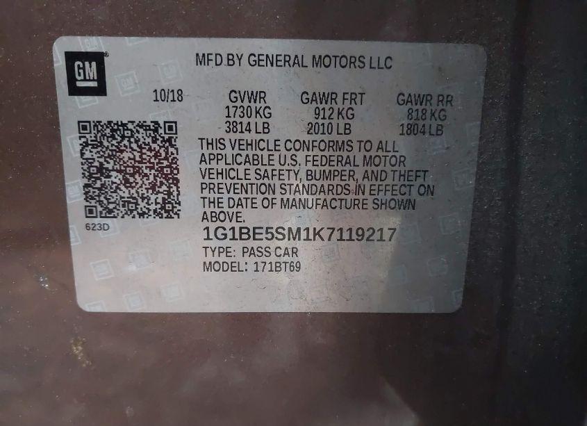 Photo 9 of 2019 Chevrolet Cruze LT (VIN 1G1BE5SM1K7119217)