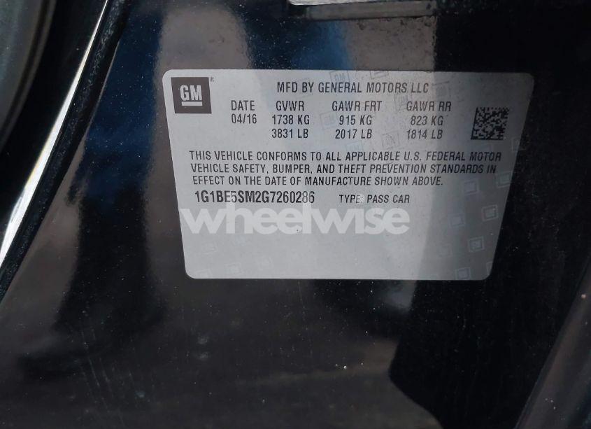 Photo 9 of 2016 Chevrolet Cruze LT AUTO (VIN 1G1BE5SM2G7260286)