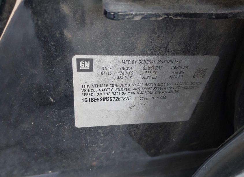 Photo 9 of 2016 Chevrolet Cruze LT (VIN 1G1BE5SM2G7261275)