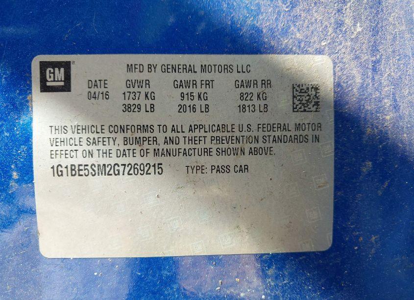 Photo 9 of 2016 Chevrolet Cruze LT AUTO (VIN 1G1BE5SM2G7269215)