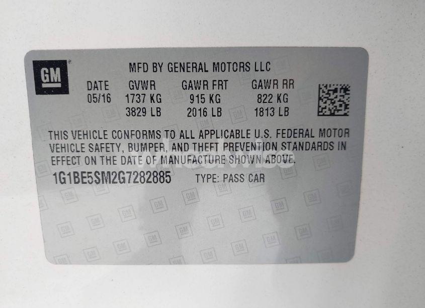 Photo 9 of 2016 Chevrolet Cruze LT AUTO (VIN 1G1BE5SM2G7282885)