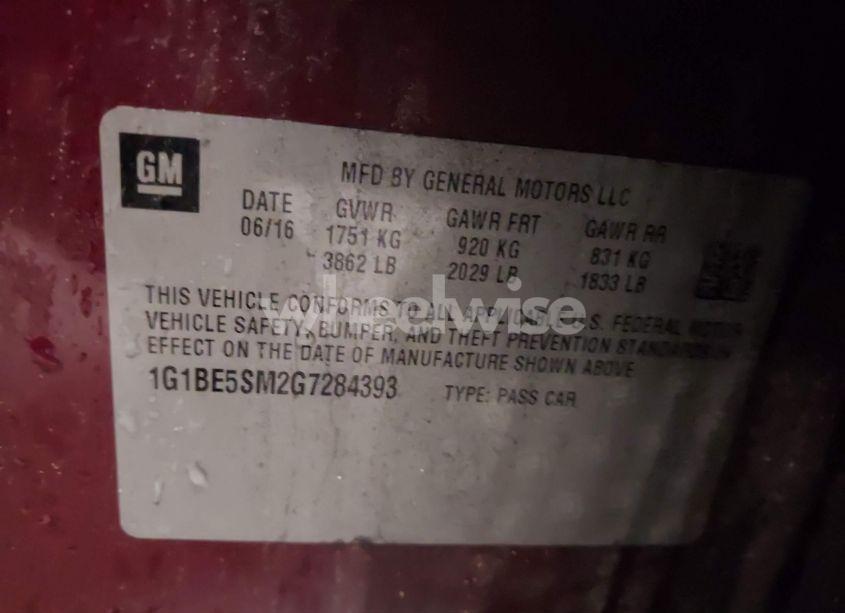 Photo 9 of 2016 Chevrolet Cruze LT AUTO (VIN 1G1BE5SM2G7284393)
