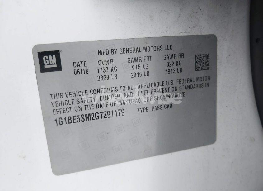 Photo 9 of 2016 Chevrolet Cruze LT AUTO (VIN 1G1BE5SM2G7291179)