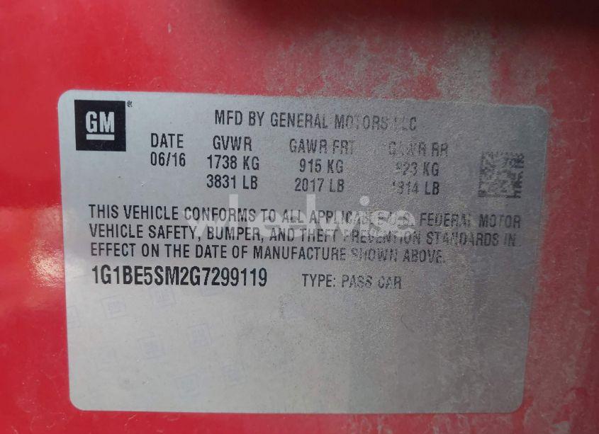 Photo 9 of 2016 Chevrolet Cruze LT AUTO (VIN 1G1BE5SM2G7299119)