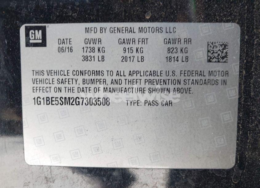 Photo 9 of 2016 Chevrolet Cruze LT AUTO (VIN 1G1BE5SM2G7303508)