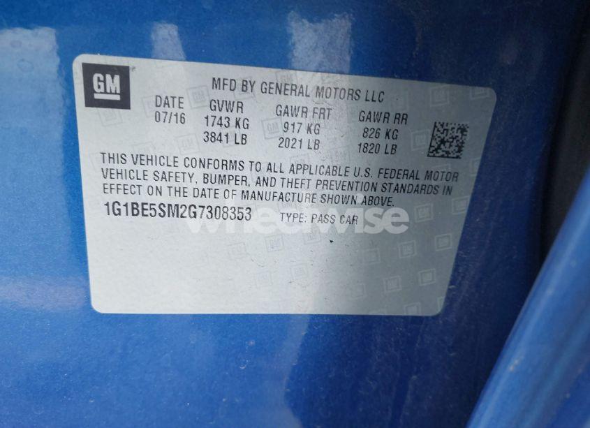 Photo 9 of 2016 Chevrolet Cruze LT AUTO (VIN 1G1BE5SM2G7308353)