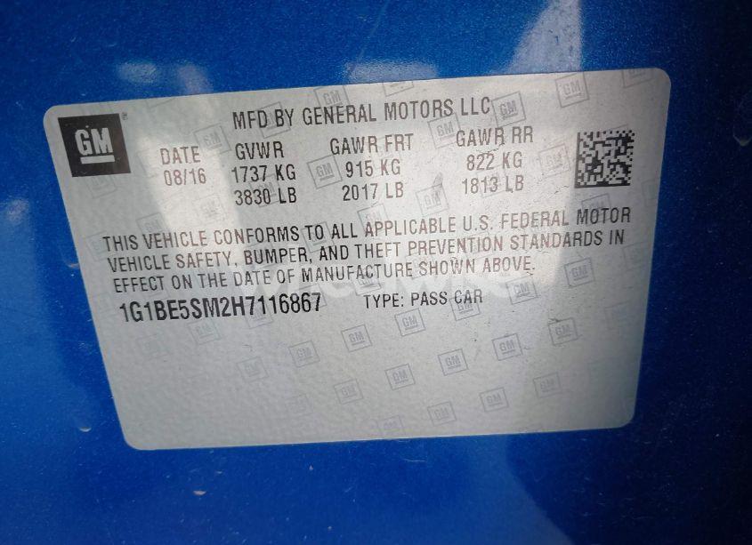 Photo 9 of 2017 Chevrolet Cruze LT AUTO (VIN 1G1BE5SM2H7116867)