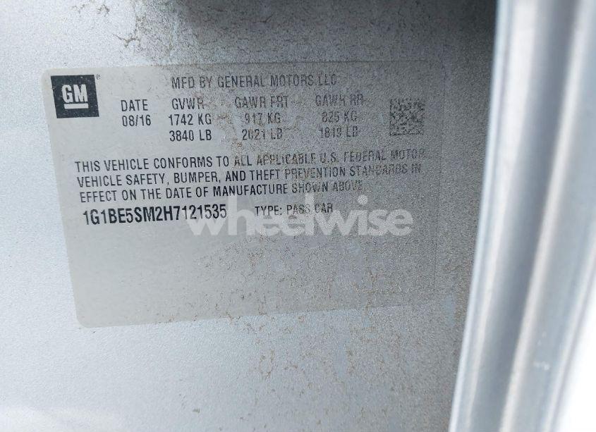 Photo 9 of 2017 Chevrolet Cruze LT AUTO (VIN 1G1BE5SM2H7121535)