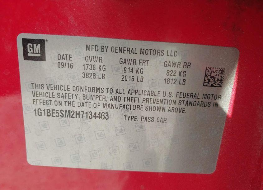 Photo 9 of 2017 Chevrolet Cruze LT AUTO (VIN 1G1BE5SM2H7134463)