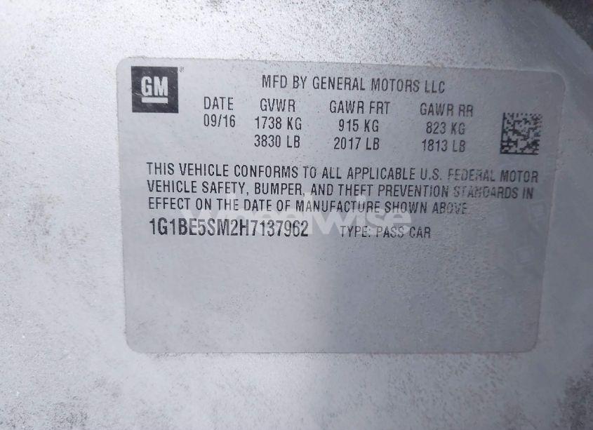 Photo 9 of 2017 Chevrolet Cruze LT AUTO (VIN 1G1BE5SM2H7137962)