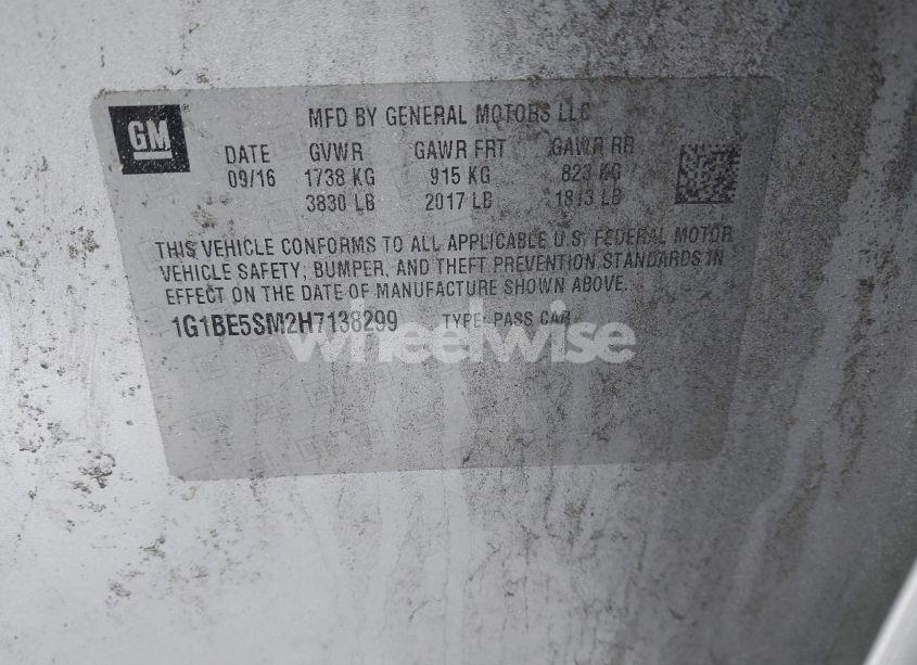 Photo 9 of 2017 Chevrolet Cruze LT AUTO (VIN 1G1BE5SM2H7138299)