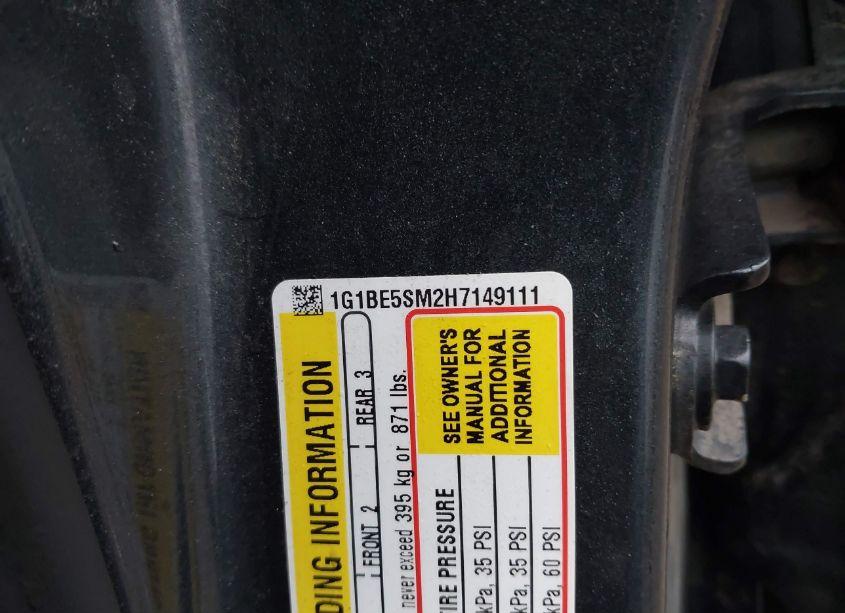 Photo 9 of 2017 Chevrolet Cruze LT AUTO (VIN 1G1BE5SM2H7149111)