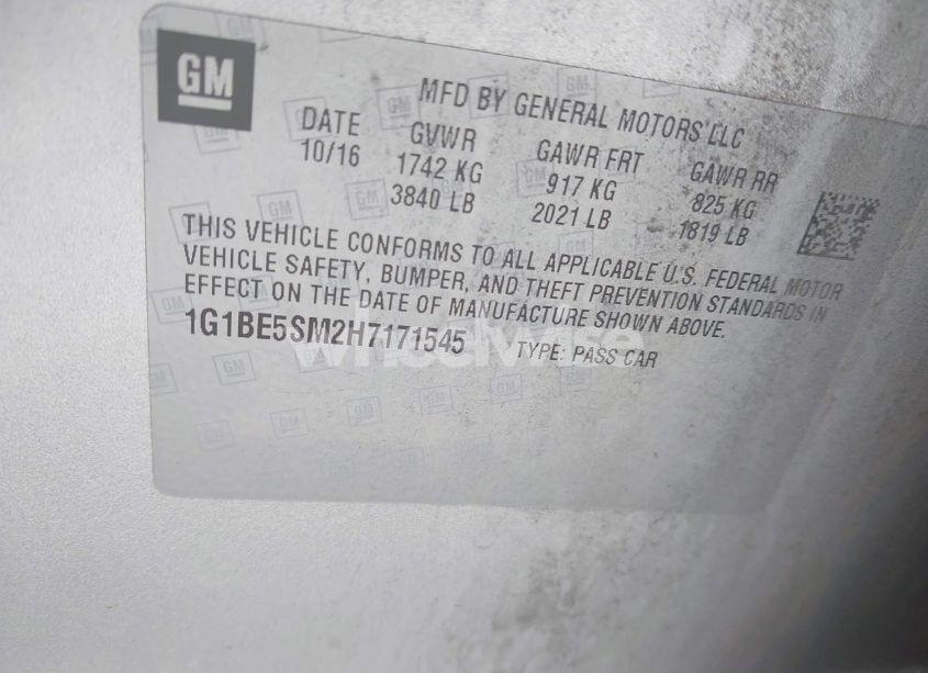 Photo 9 of 2017 Chevrolet Cruze LT AUTO (VIN 1G1BE5SM2H7171545)