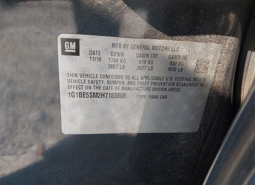 Photo 9 of 2017 Chevrolet Cruze LT AUTO (VIN 1G1BE5SM2H7183808)