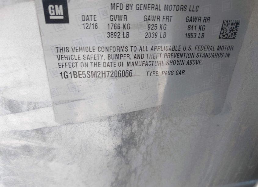 Photo 9 of 2017 Chevrolet Cruze LT AUTO (VIN 1G1BE5SM2H7206066)