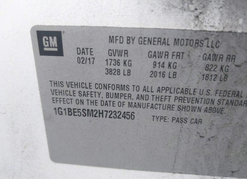 Photo 9 of 2017 Chevrolet Cruze LT AUTO (VIN 1G1BE5SM2H7232456)