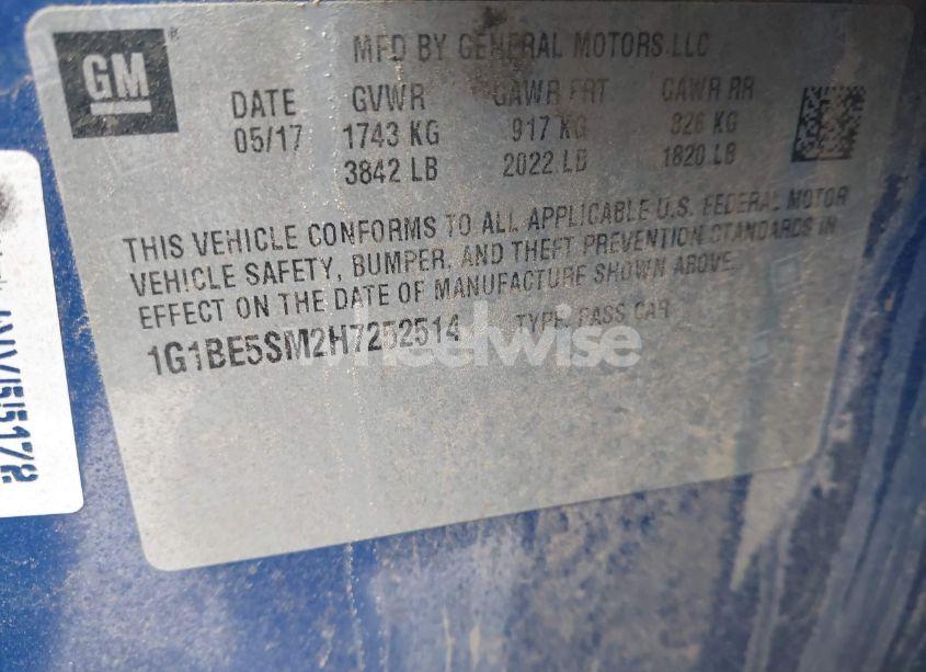 Photo 9 of 2017 Chevrolet Cruze LT AUTO (VIN 1G1BE5SM2H7252514)