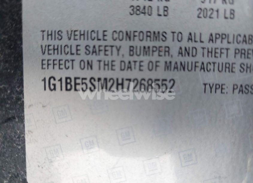 Photo 9 of 2017 Chevrolet Cruze LT AUTO (VIN 1G1BE5SM2H7268552)