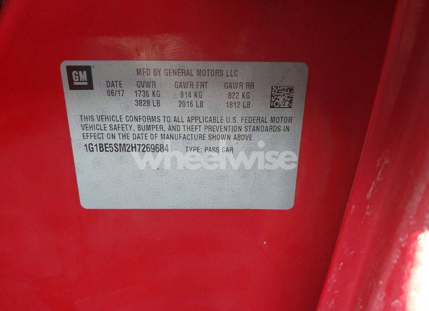 Photo 9 of 2017 Chevrolet Cruze LT AUTO (VIN 1G1BE5SM2H7269684)