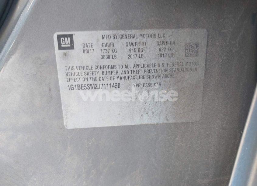 Photo 9 of 2018 Chevrolet Cruze LT AUTO (VIN 1G1BE5SM2J7111450)