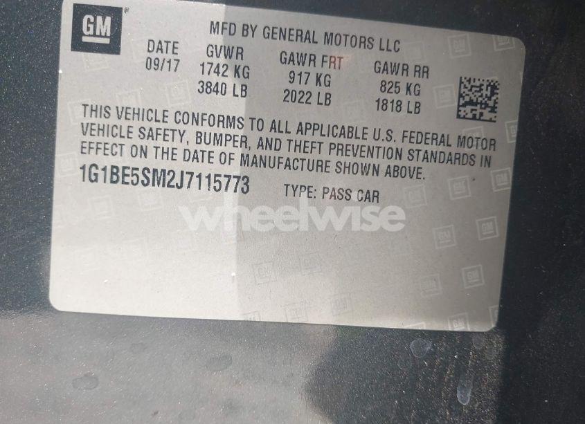 Photo 9 of 2018 Chevrolet Cruze LT AUTO (VIN 1G1BE5SM2J7115773)