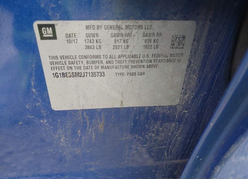 Photo 9 of 2018 Chevrolet Cruze LT AUTO (VIN 1G1BE5SM2J7135733)