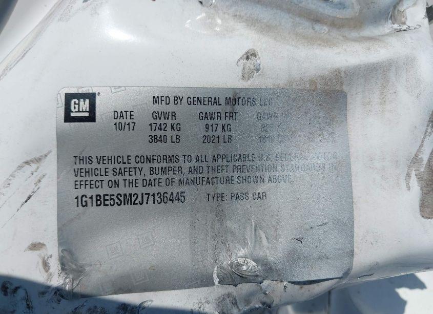 Photo 9 of 2018 Chevrolet Cruze LT AUTO (VIN 1G1BE5SM2J7136445)