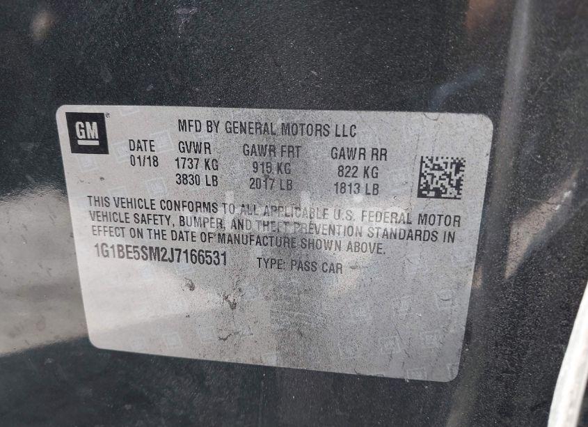 Photo 9 of 2018 Chevrolet Cruze LT AUTO (VIN 1G1BE5SM2J7166531)