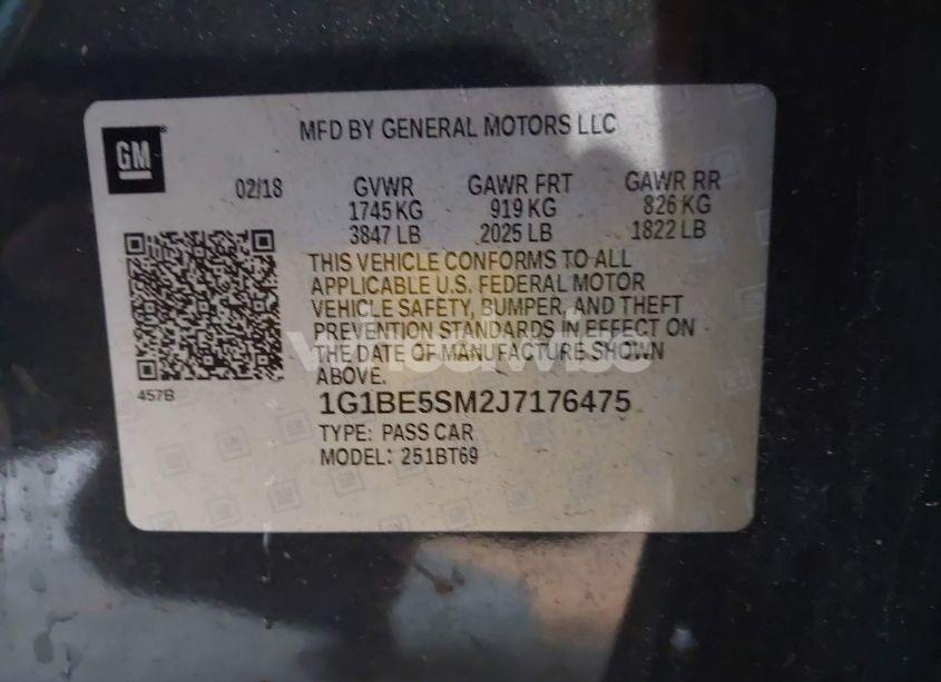 Photo 9 of 2018 Chevrolet Cruze LT AUTO (VIN 1G1BE5SM2J7176475)