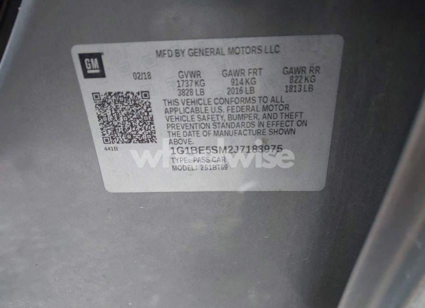 Photo 9 of 2018 Chevrolet Cruze LT AUTO (VIN 1G1BE5SM2J7183975)