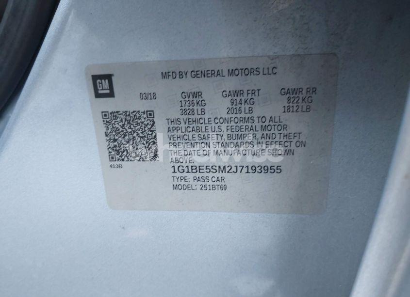 Photo 9 of 2018 Chevrolet Cruze LT AUTO (VIN 1G1BE5SM2J7193955)