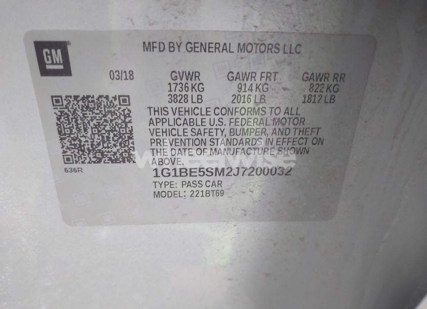 Photo 9 of 2018 Chevrolet Cruze LT AUTO (VIN 1G1BE5SM2J7200032)