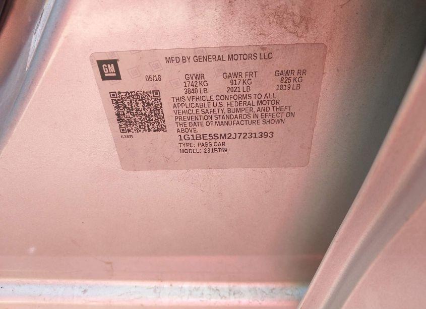 Photo 9 of 2018 Chevrolet Cruze LT AUTO (VIN 1G1BE5SM2J7231393)