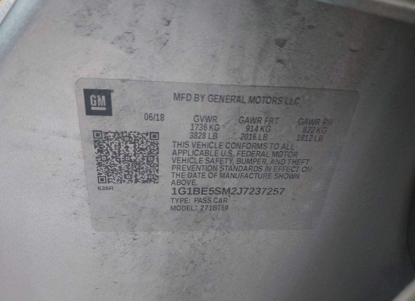 Photo 9 of 2018 Chevrolet Cruze LT AUTO (VIN 1G1BE5SM2J7237257)